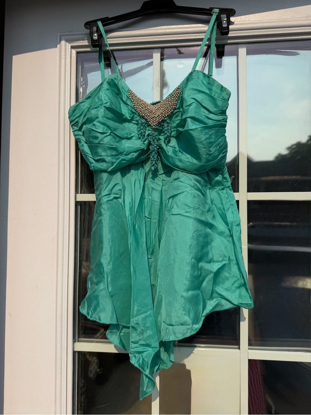 Emerald Green Silk Beaded Top
